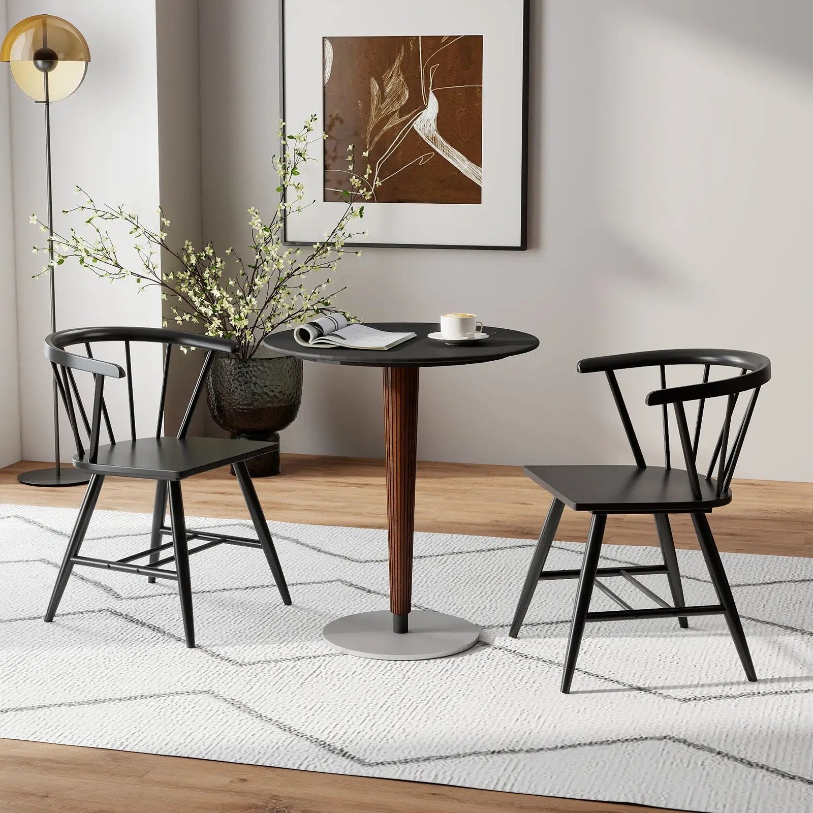 Windsor Dining Chair Set of 2 Mid-Century Modern Black Kitchen Chairs-Black by DirectDeals