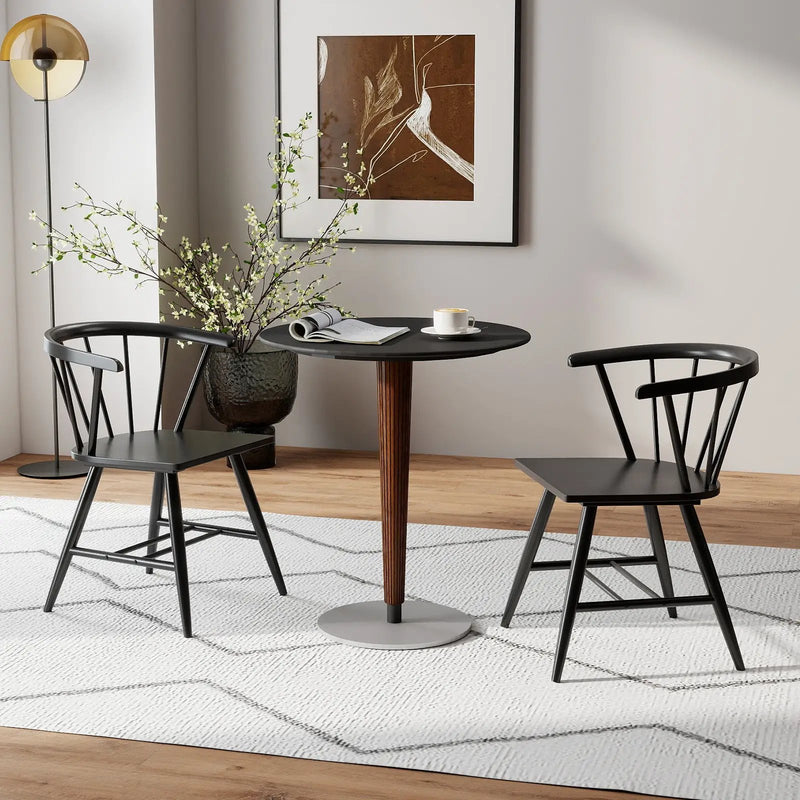 Windsor Dining Chair Set of 2 Mid-Century Modern Black Kitchen Chairs-Black by DirectDeals