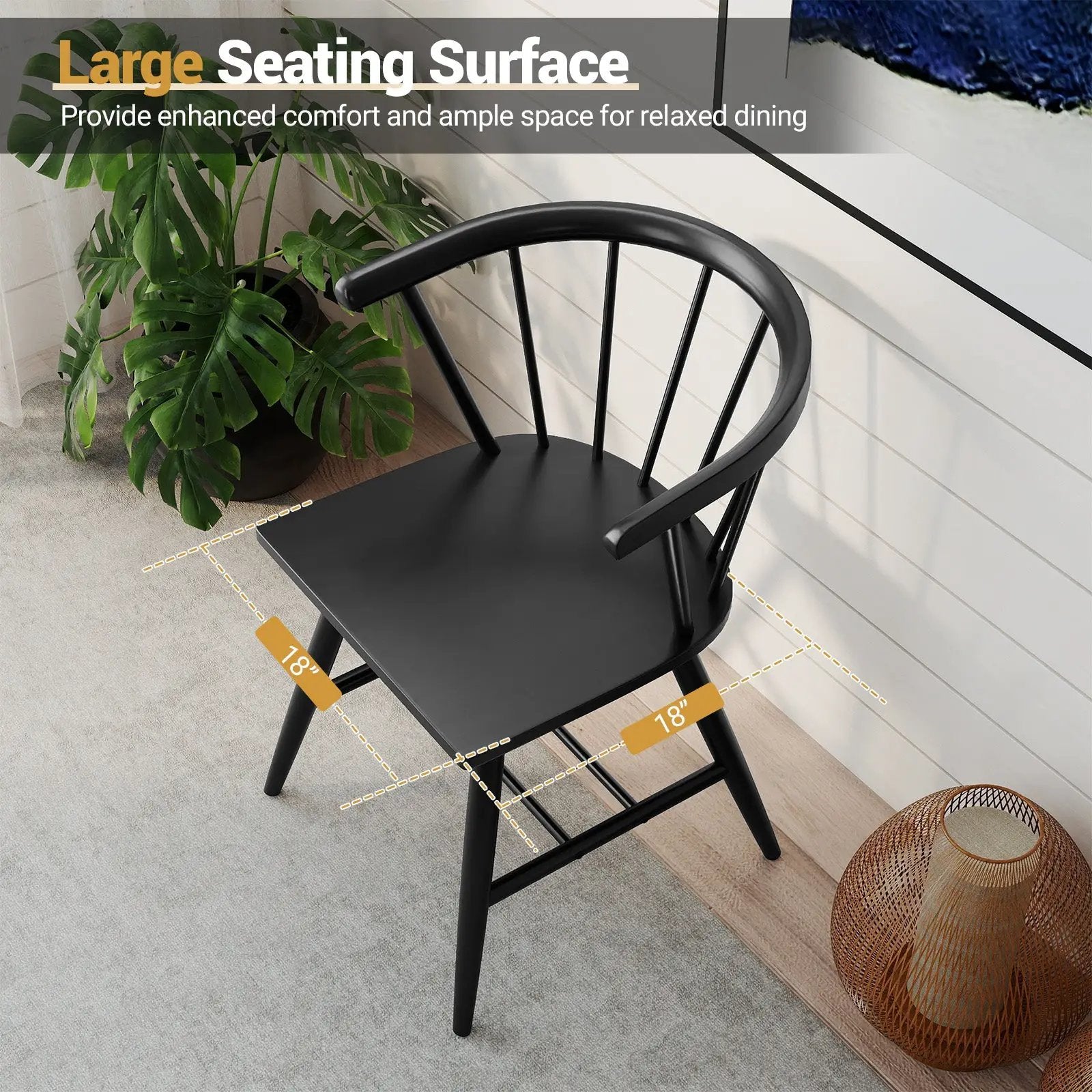 Windsor Dining Chair Set of 2 Mid-Century Modern Black Kitchen Chairs-Black by DirectDeals