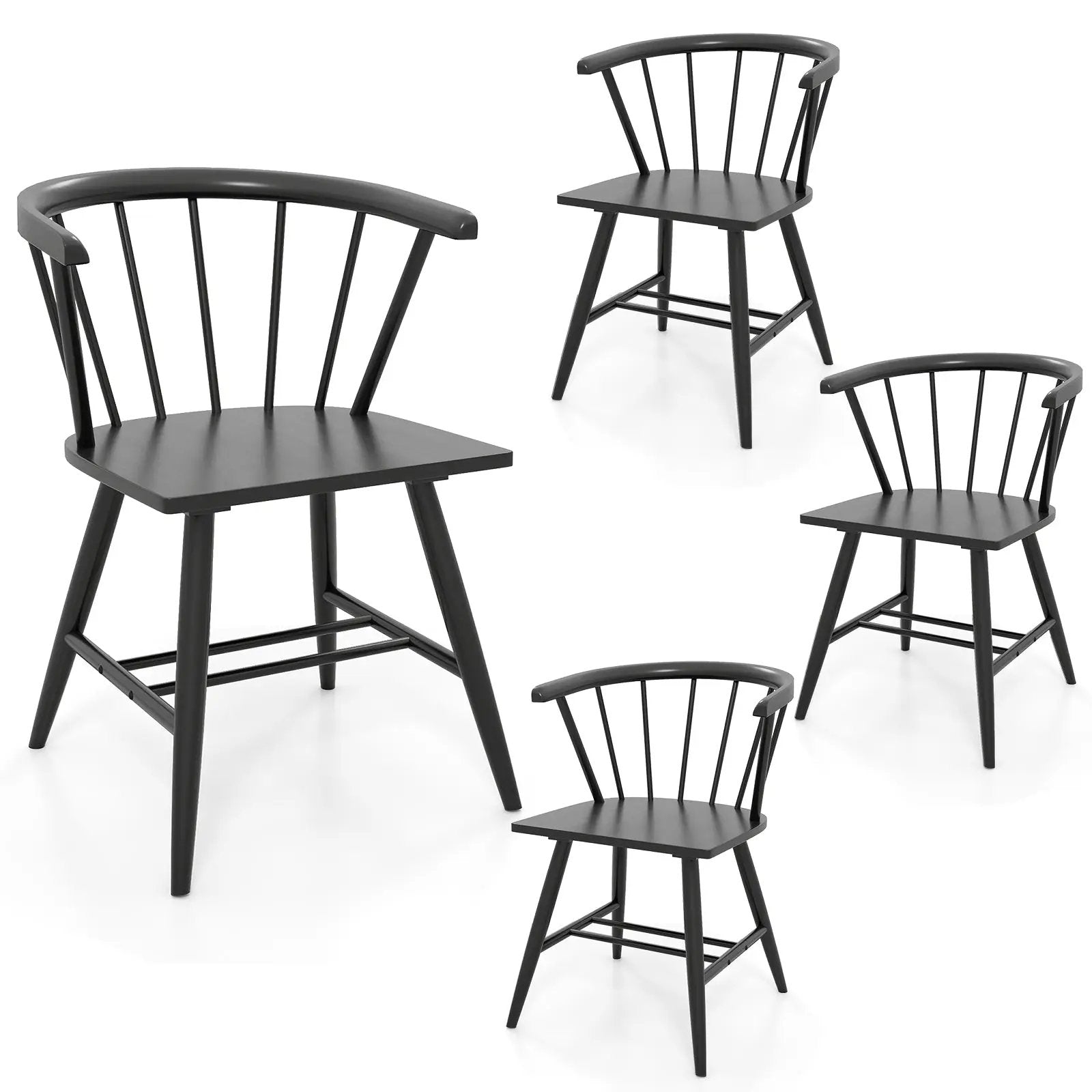 Windsor Dining Chair Set of 4 Mid-Century Modern Black Kitchen Chairs-Black by DirectDeals