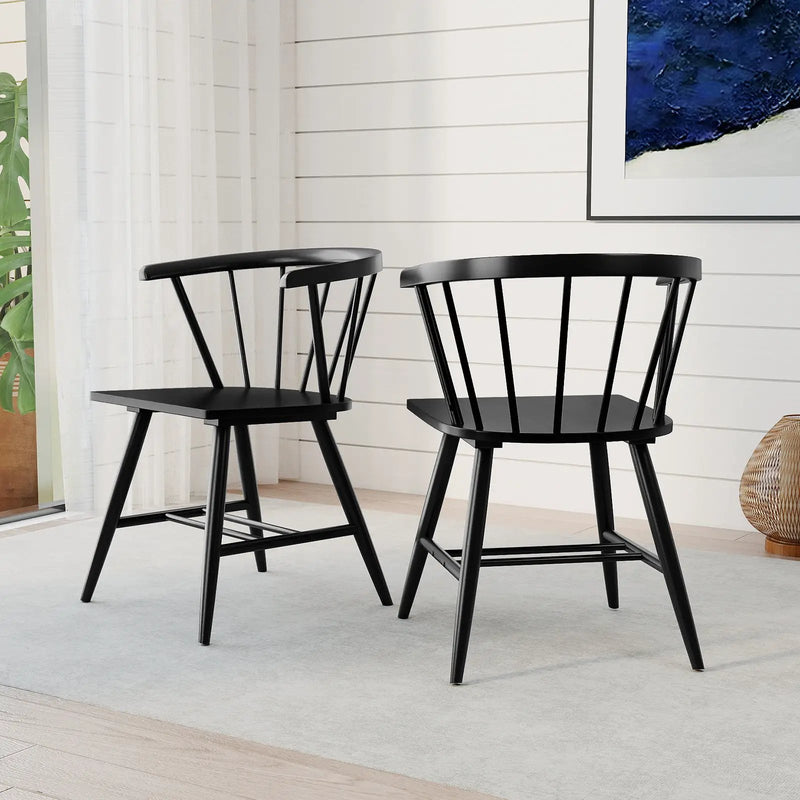 Windsor Dining Chair Set of 4 Mid-Century Modern Black Kitchen Chairs-Black by DirectDeals