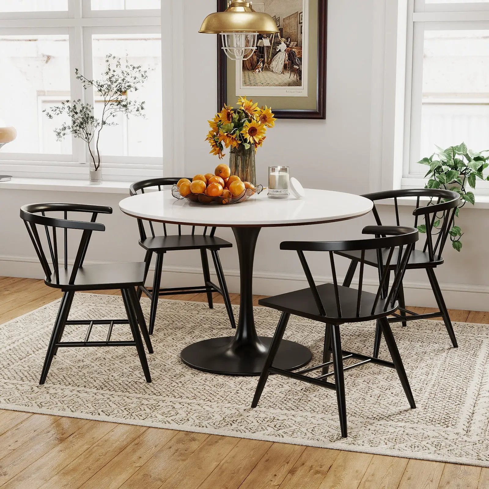 Windsor Dining Chair Set of 4 Mid-Century Modern Black Kitchen Chairs-Black by DirectDeals