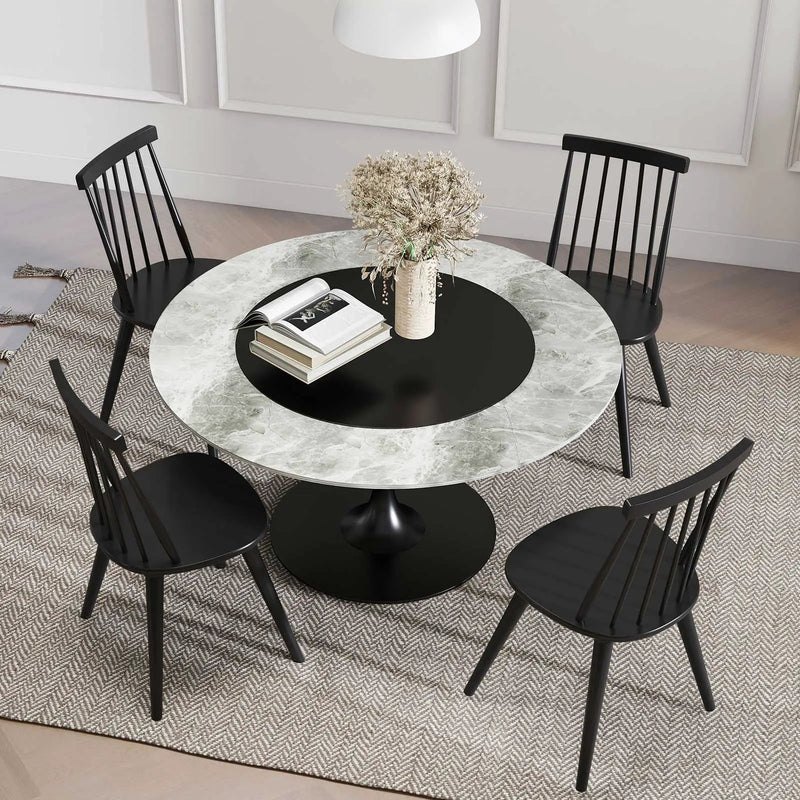 Windsor Dining Chair Set of 2 with Solid Rubber Wood Frame-Black by DirectDeals