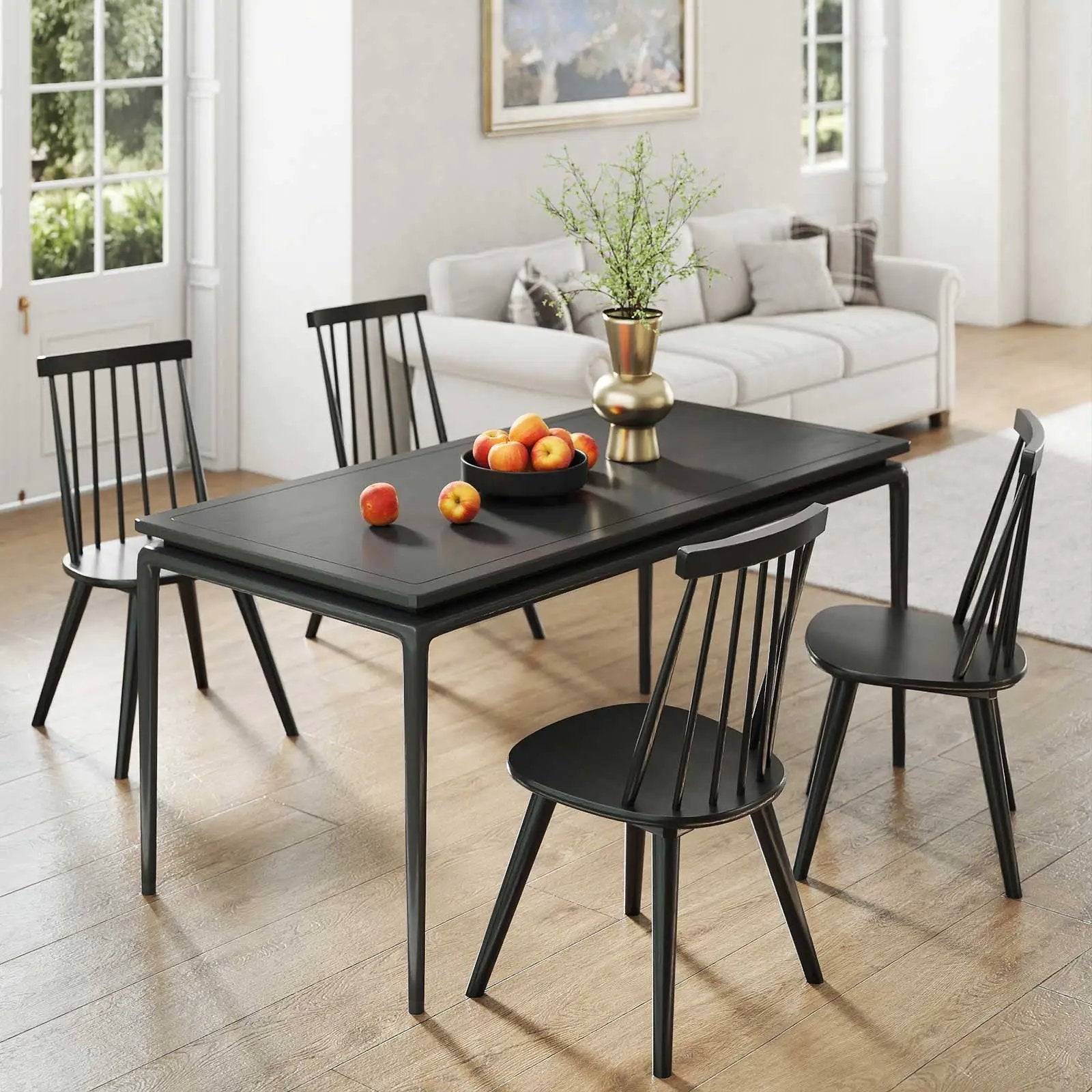 Windsor Dining Chair Set of 4 with Solid Rubber Wood Frame-Black by DirectDeals