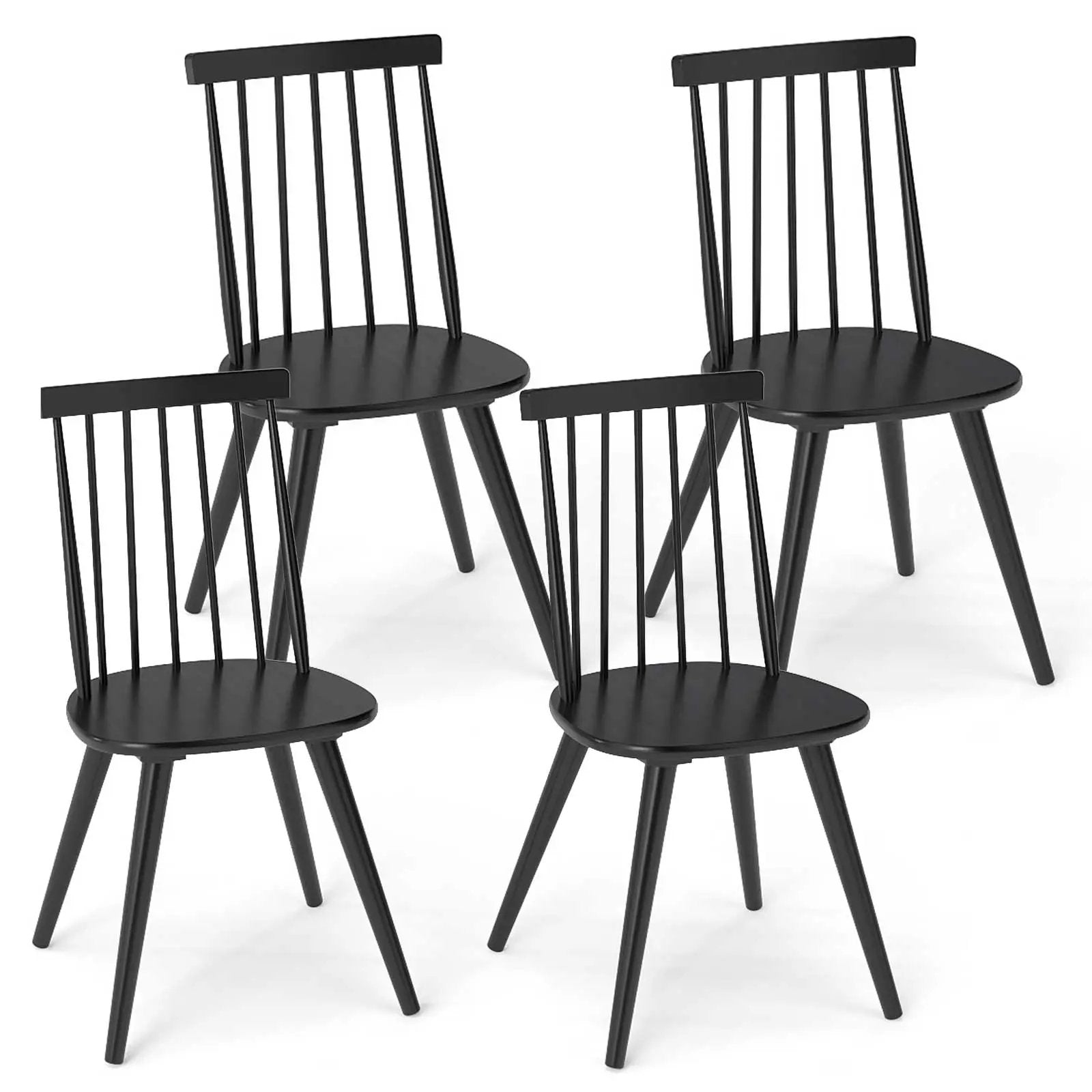 Windsor Dining Chair Set of 4 with Solid Rubber Wood Frame-Black by DirectDeals