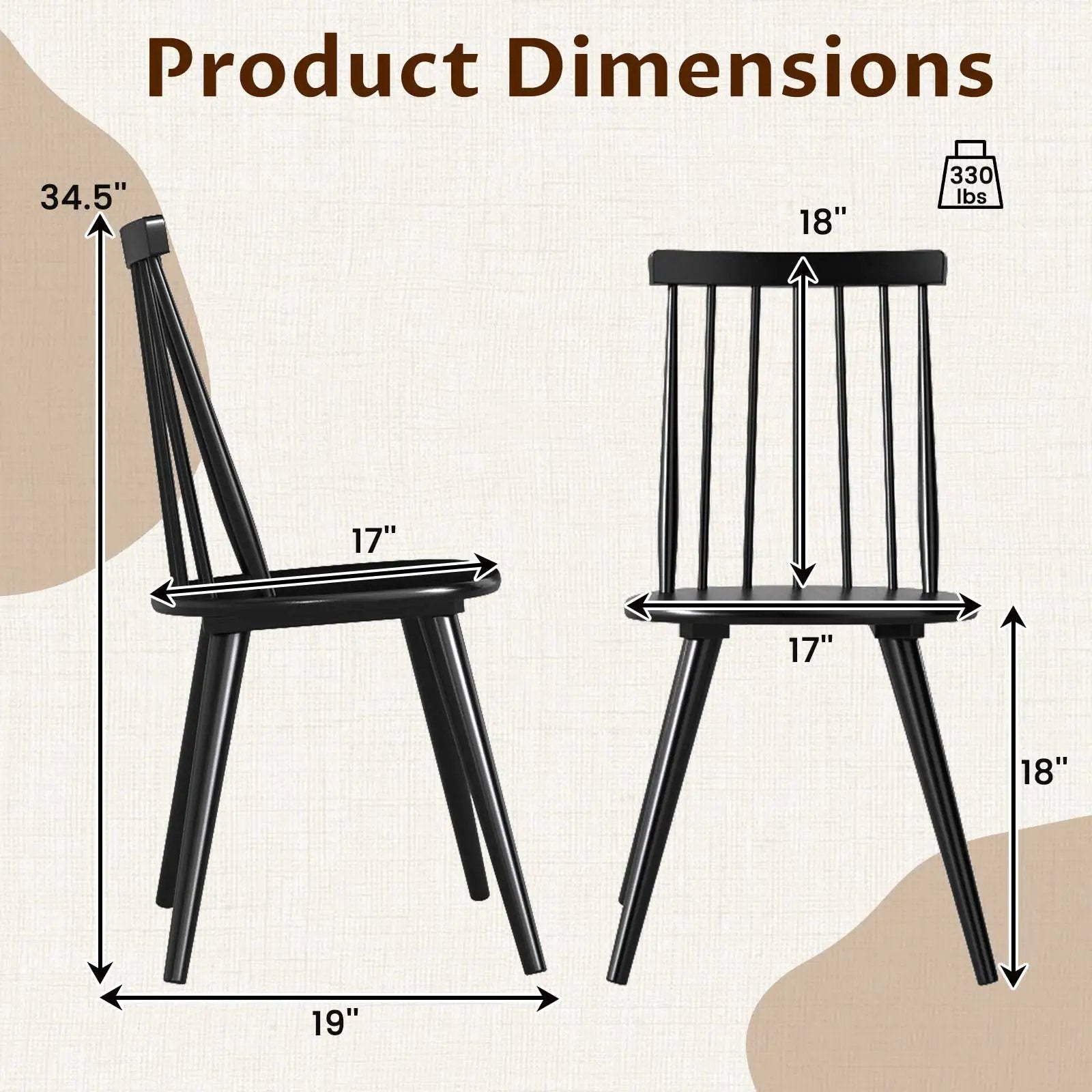Windsor Dining Chair Set of 4 with Solid Rubber Wood Frame-Black by DirectDeals