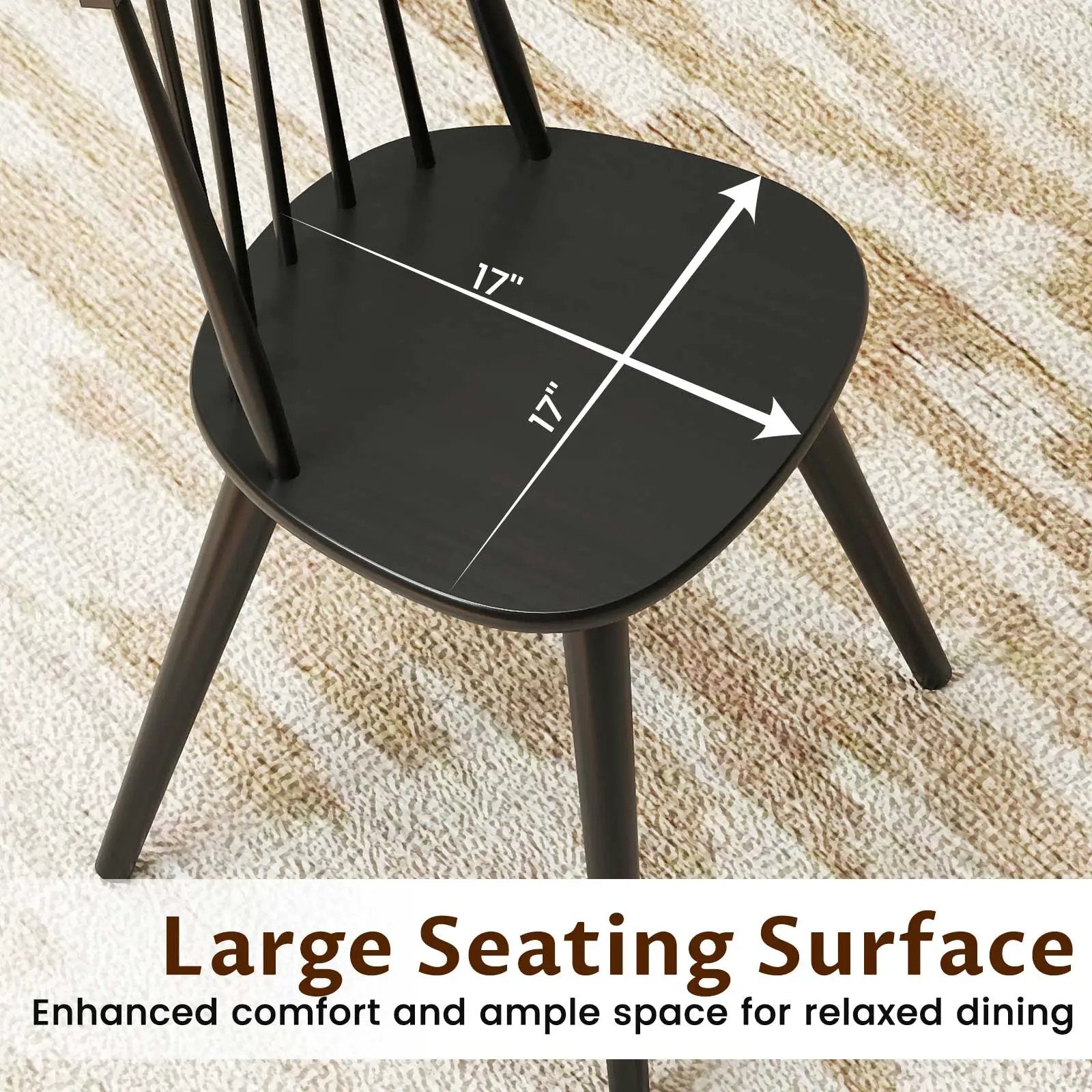 Windsor Dining Chair Set of 4 with Solid Rubber Wood Frame-Black by DirectDeals