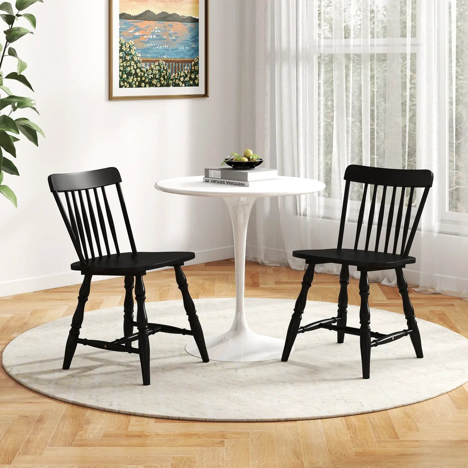 Windsor Dining Chairs Set of 2 with Curved Spindle Back by DirectDeals