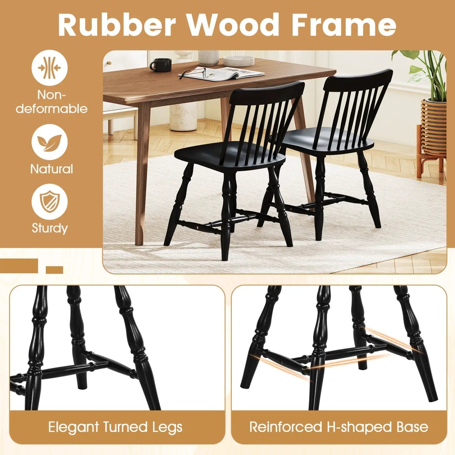 Windsor Dining Chairs Set of 2 with Curved Spindle Back by DirectDeals