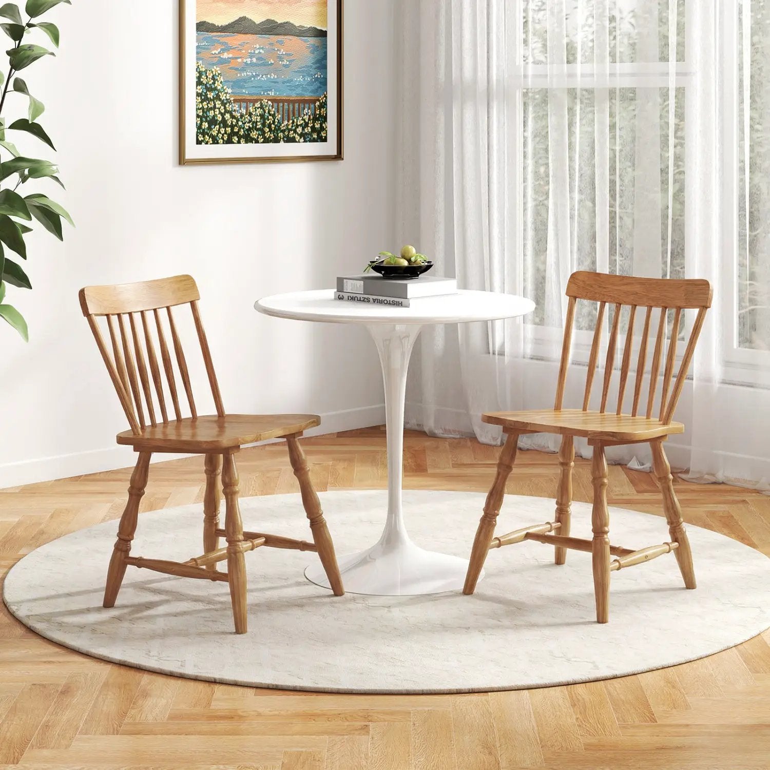 Windsor Dining Chairs Set of 2 with Curved Spindle Back by DirectDeals