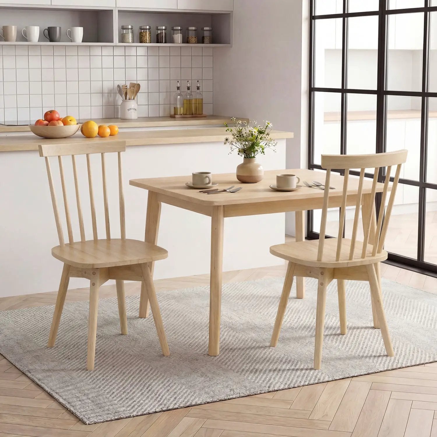 Windsor Dining Chairs Set of 2 Mid Century Rubber Wood Kitchen Chairs with Swivel Seat by DirectDeals