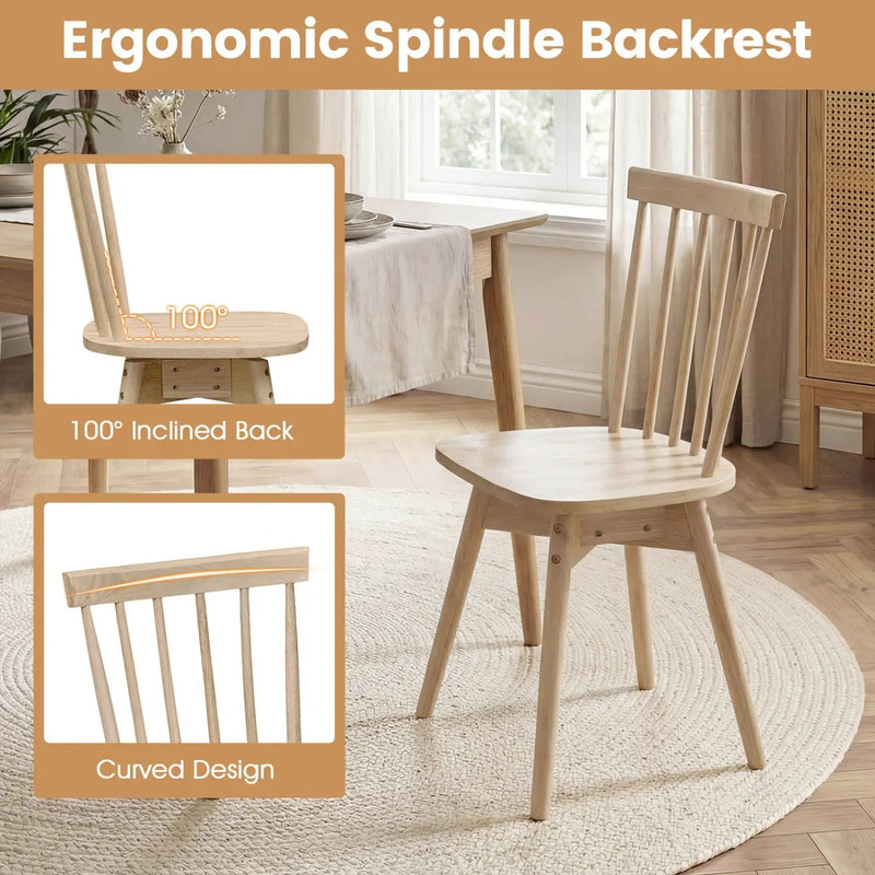 Windsor Dining Chairs Set of 2 Mid Century Rubber Wood Kitchen Chairs with Swivel Seat by DirectDeals