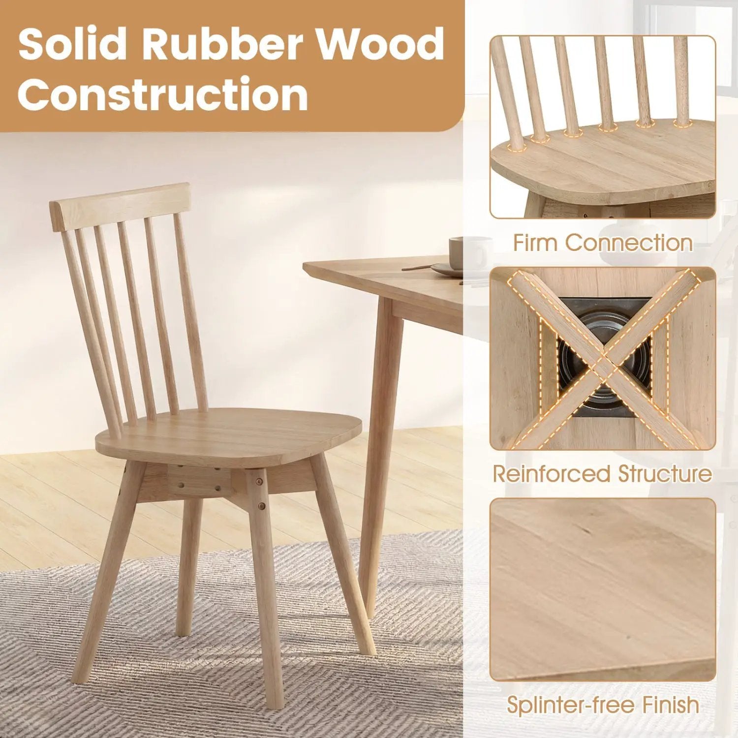 Windsor Dining Chairs Set of 2 Mid Century Rubber Wood Kitchen Chairs with Swivel Seat by DirectDeals