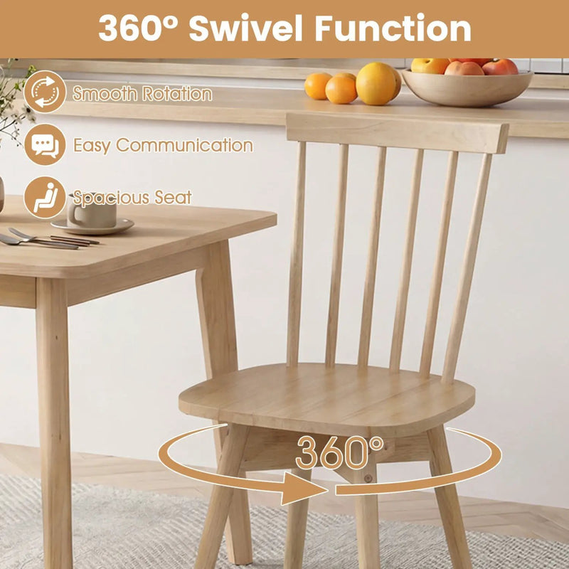 Windsor Dining Chairs Set of 2 Mid Century Rubber Wood Kitchen Chairs with Swivel Seat by DirectDeals