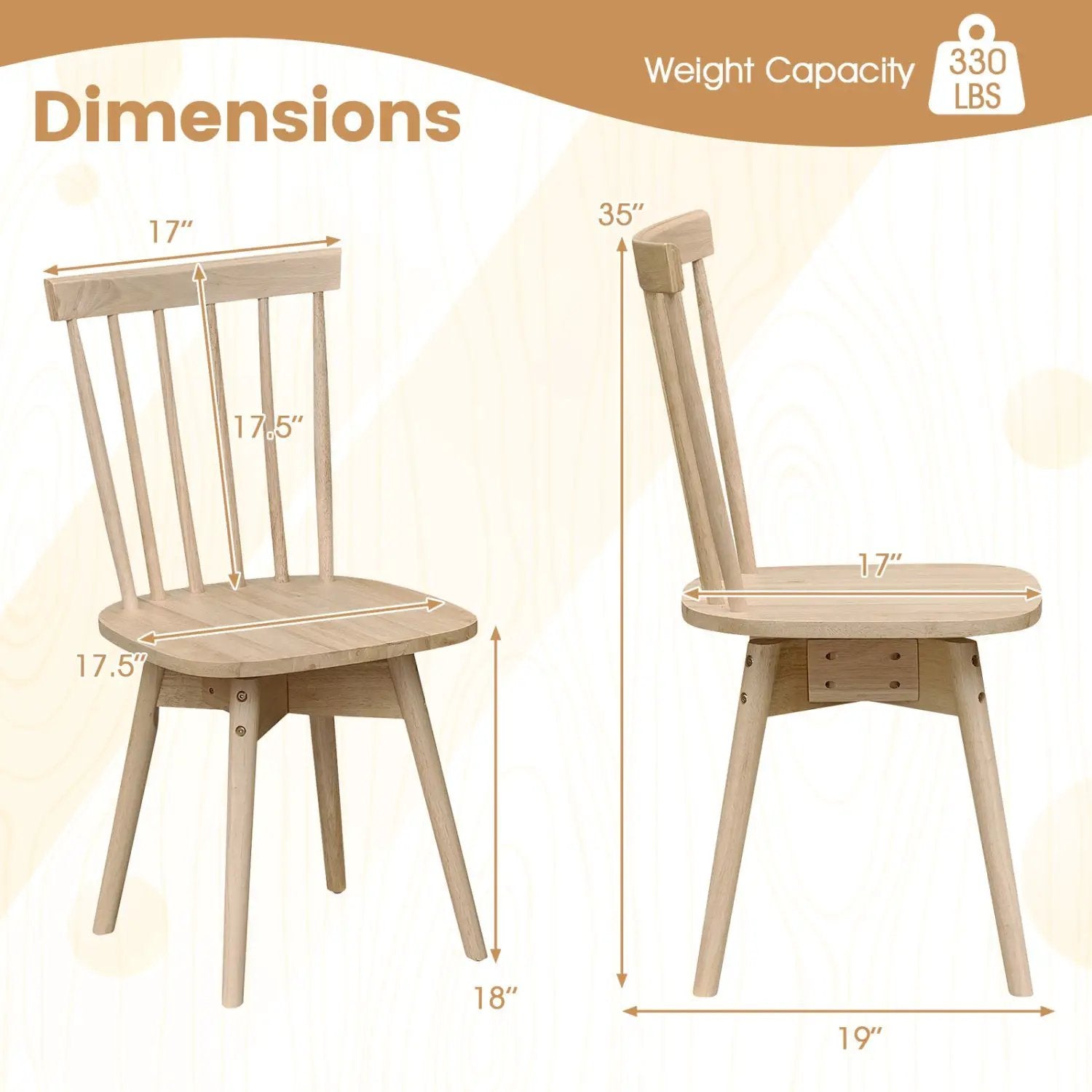 Windsor Dining Chairs Set of 2 Mid Century Rubber Wood Kitchen Chairs with Swivel Seat by DirectDeals