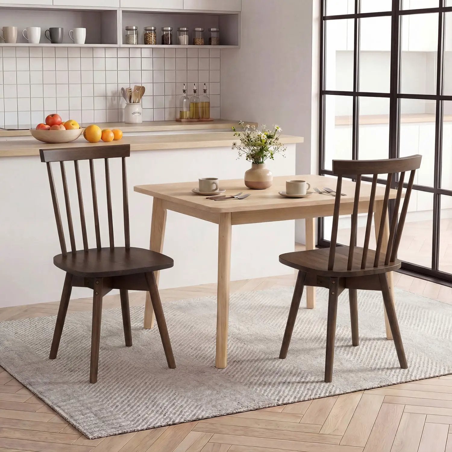 Windsor Dining Chairs Set of 2 Mid Century Rubber Wood Kitchen Chairs with Swivel Seat by DirectDeals