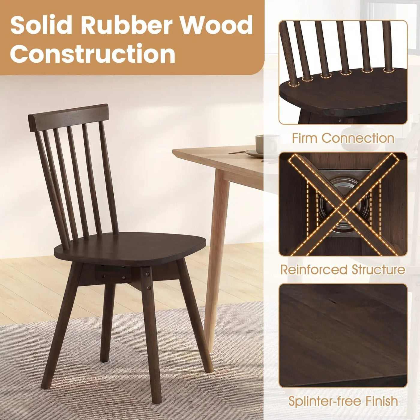 Windsor Dining Chairs Set of 2 Mid Century Rubber Wood Kitchen Chairs with Swivel Seat by DirectDeals