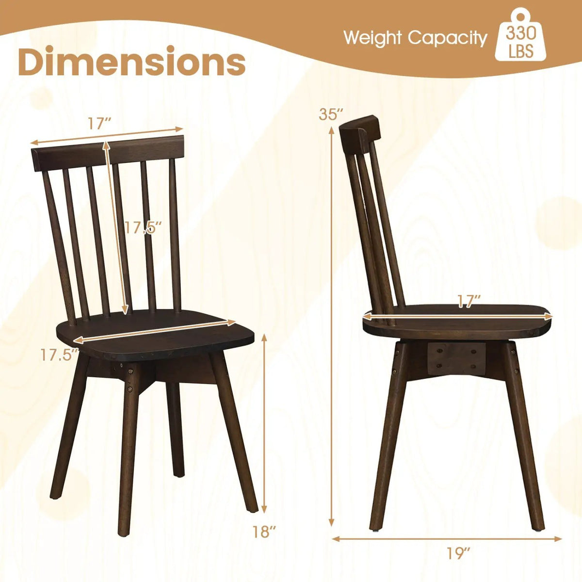 Windsor Dining Chairs Set of 2 Mid Century Rubber Wood Kitchen Chairs with Swivel Seat by DirectDeals