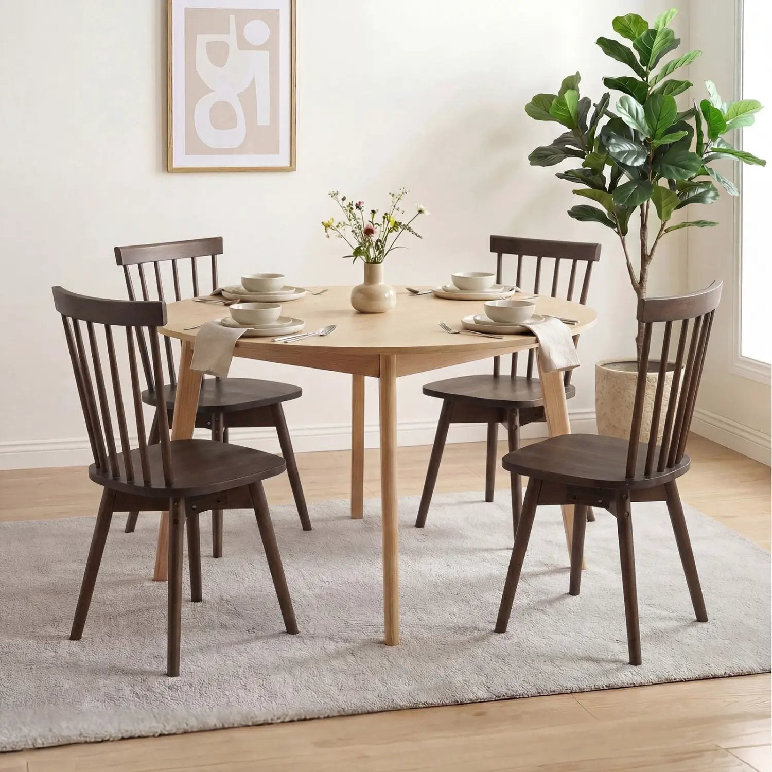 Windsor Dining Chairs Set of 4 Mid Century Rubber Wood Kitchen Chairs with Swivel Seat by DirectDeals