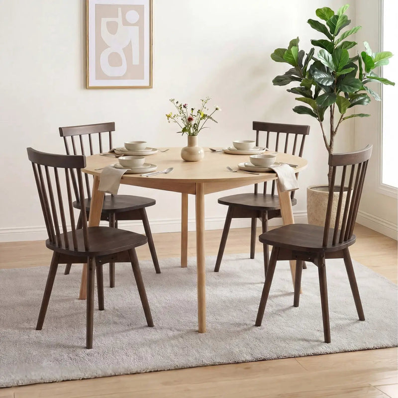 Windsor Dining Chairs Set of 4 Mid Century Rubber Wood Kitchen Chairs with Swivel Seat by DirectDeals