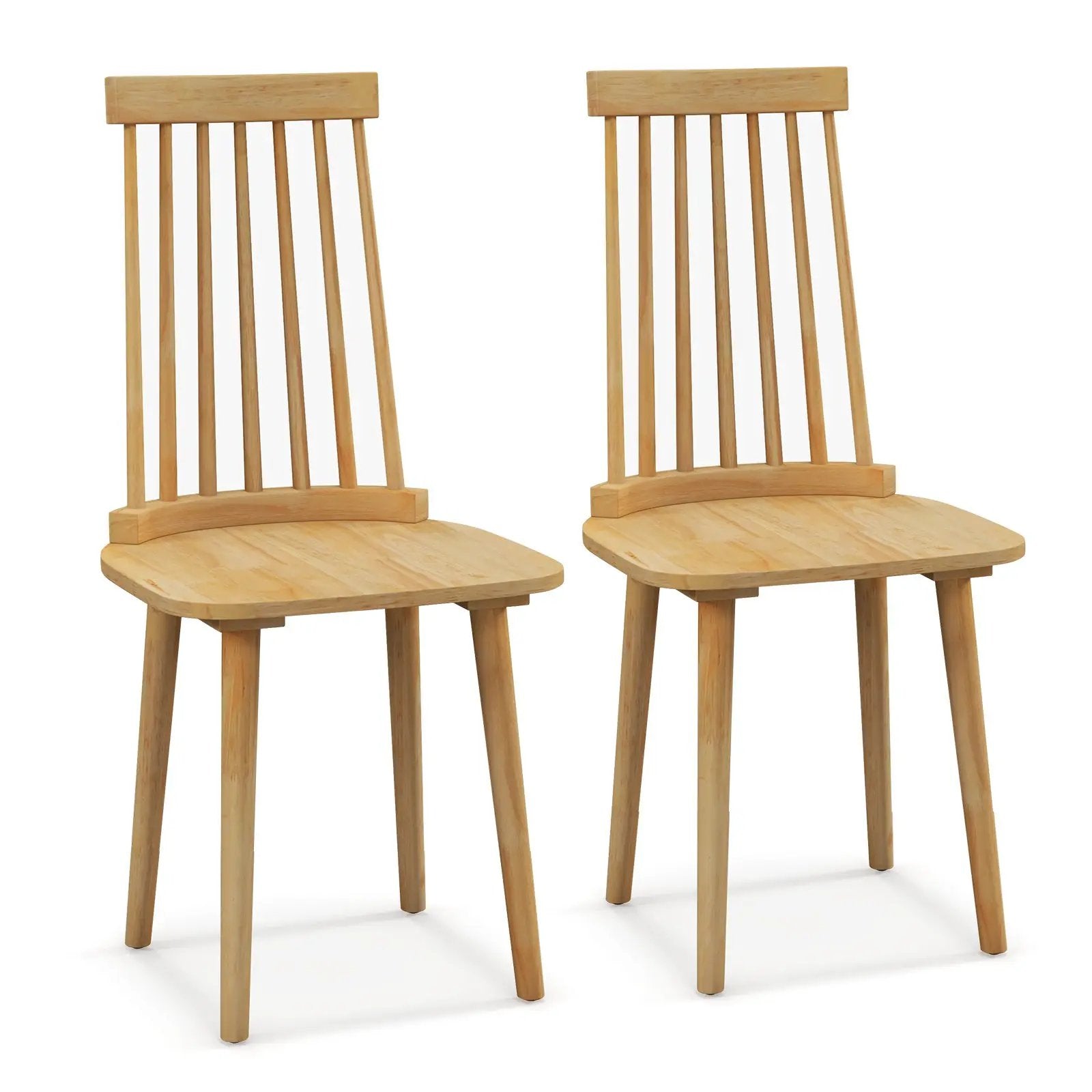 Windsor Dining Chairs Set of 2 with High Spindle Back and Natural Rubber Wood Legs for Dining Room Living Room-Natural by DirectDeals