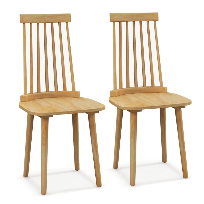Windsor Dining Chairs Set of 2 with High Spindle Back and Natural Rubber Wood Legs for Dining Room Living Room-Natural by DirectDeals