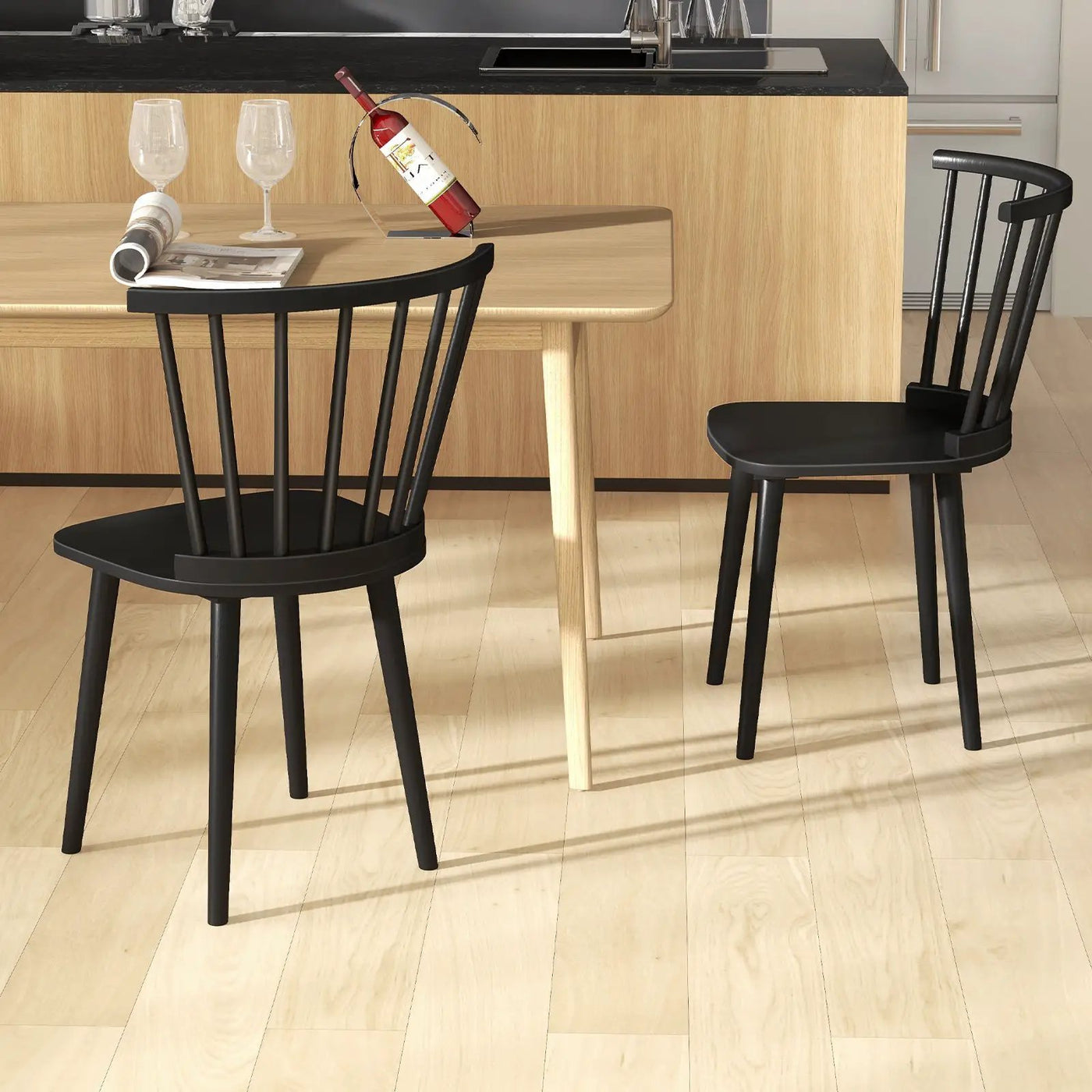 Windsor Dining Chairs Set of 2 Rubber Wood Kitchen Chairs with Spindle Back by DirectDeals