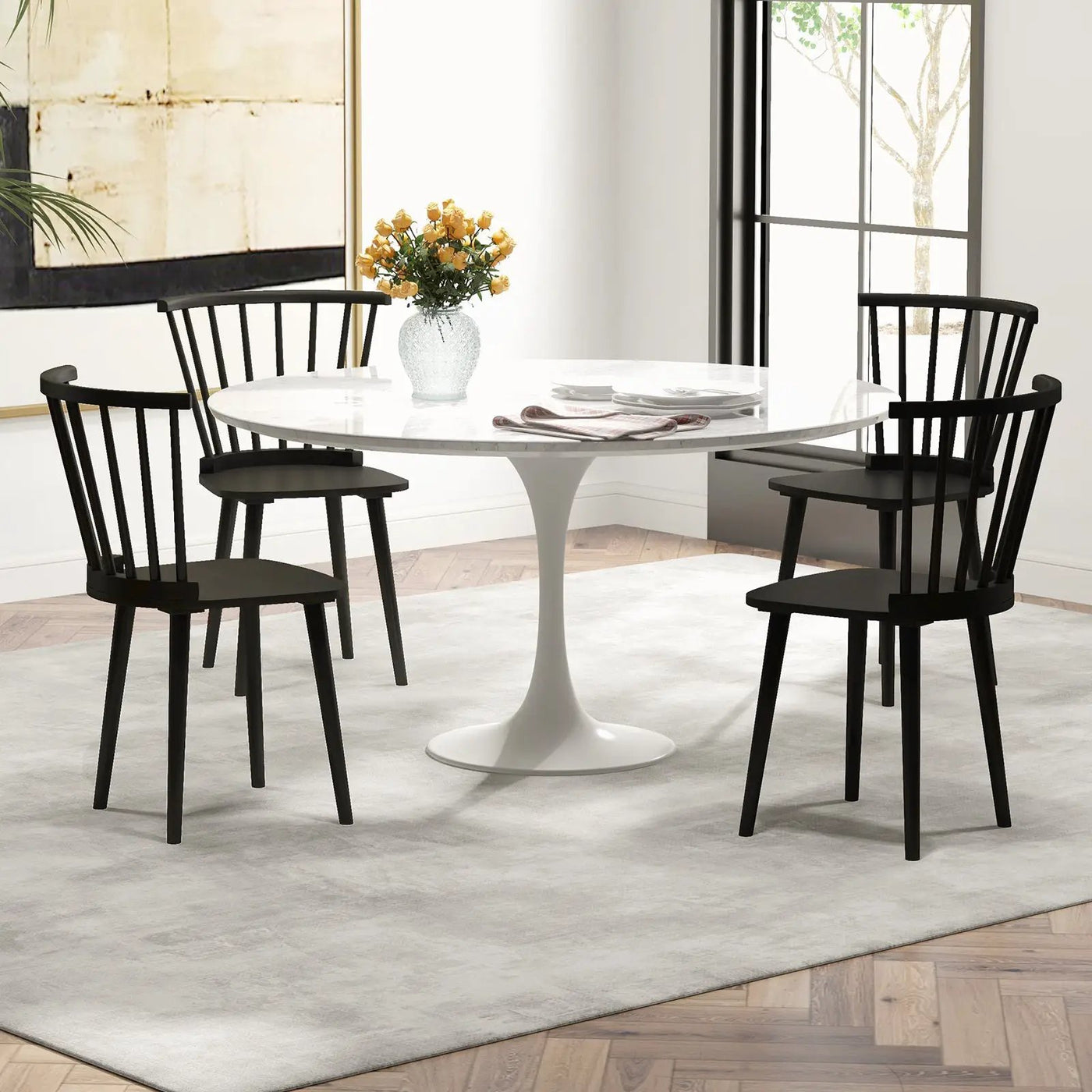 Windsor Dining Chairs Set of 2 Rubber Wood Kitchen Chairs with Spindle Back by DirectDeals
