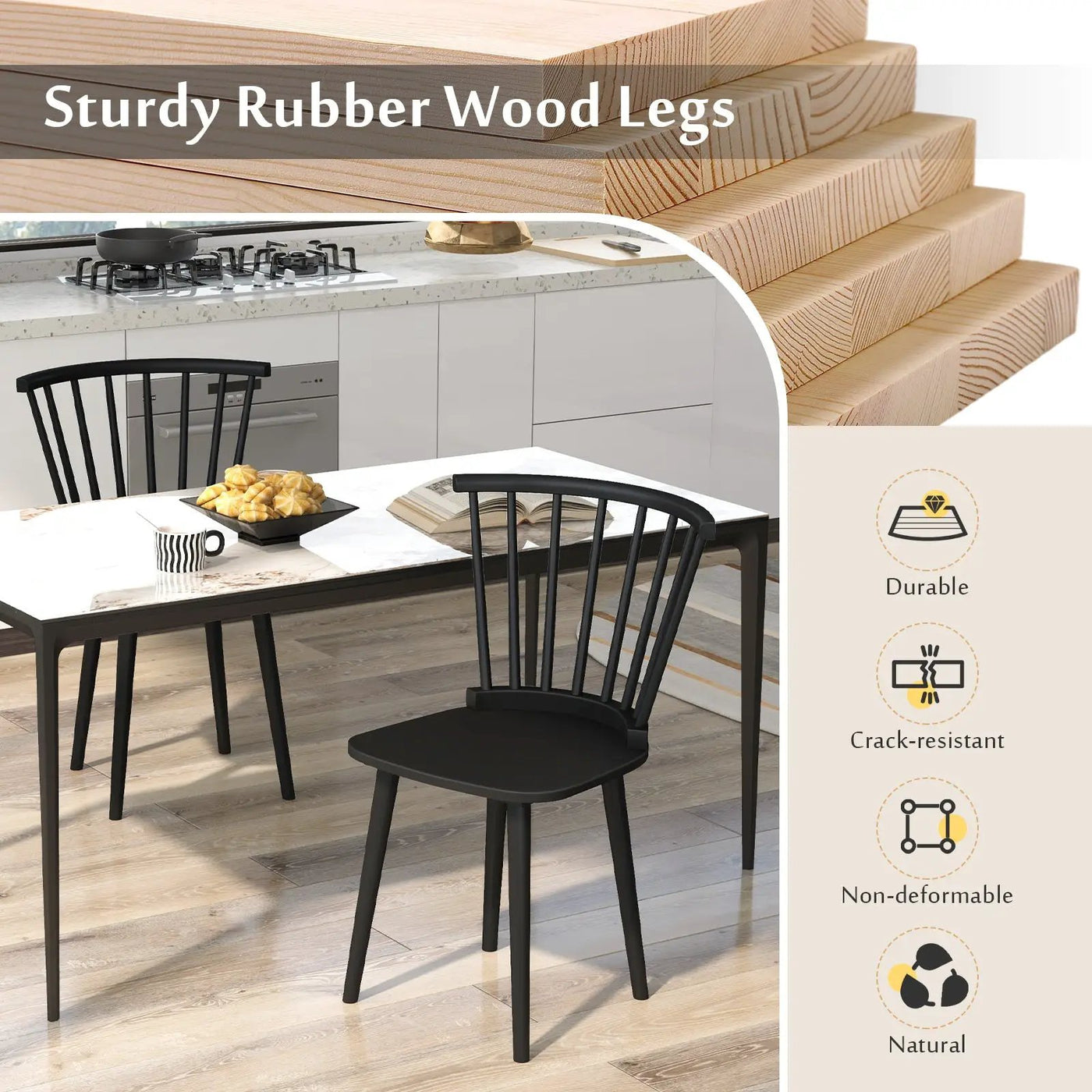 Windsor Dining Chairs Set of 2 Rubber Wood Kitchen Chairs with Spindle Back by DirectDeals