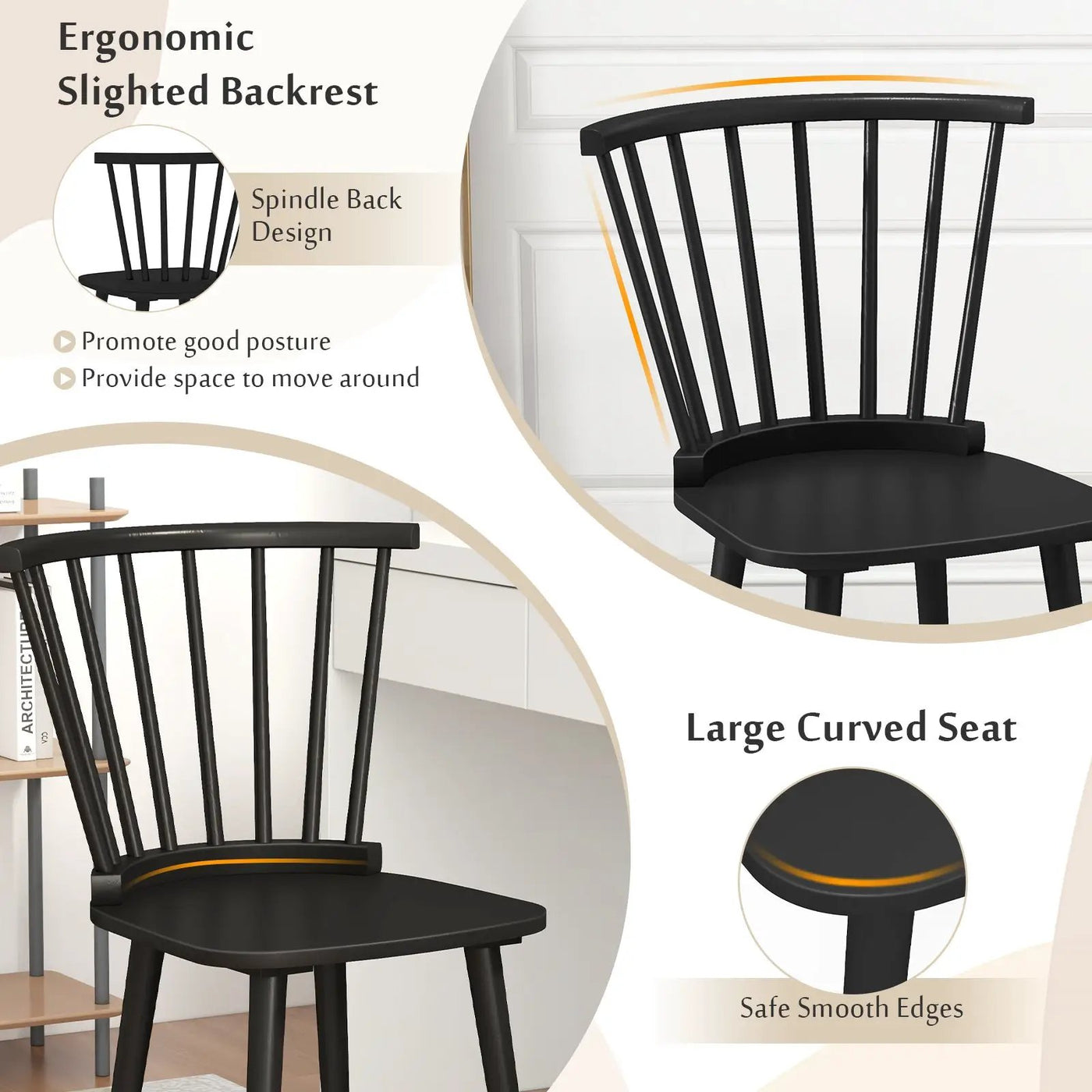 Windsor Dining Chairs Set of 2 Rubber Wood Kitchen Chairs with Spindle Back by DirectDeals