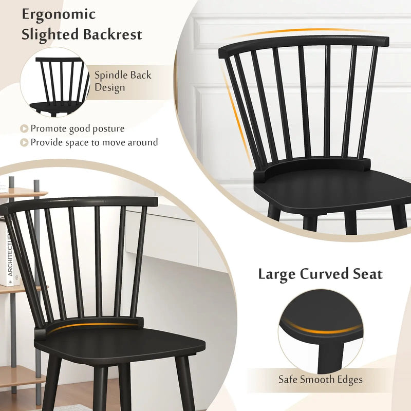 Windsor Dining Chairs Set of 2 Rubber Wood Kitchen Chairs with Spindle Back by DirectDeals