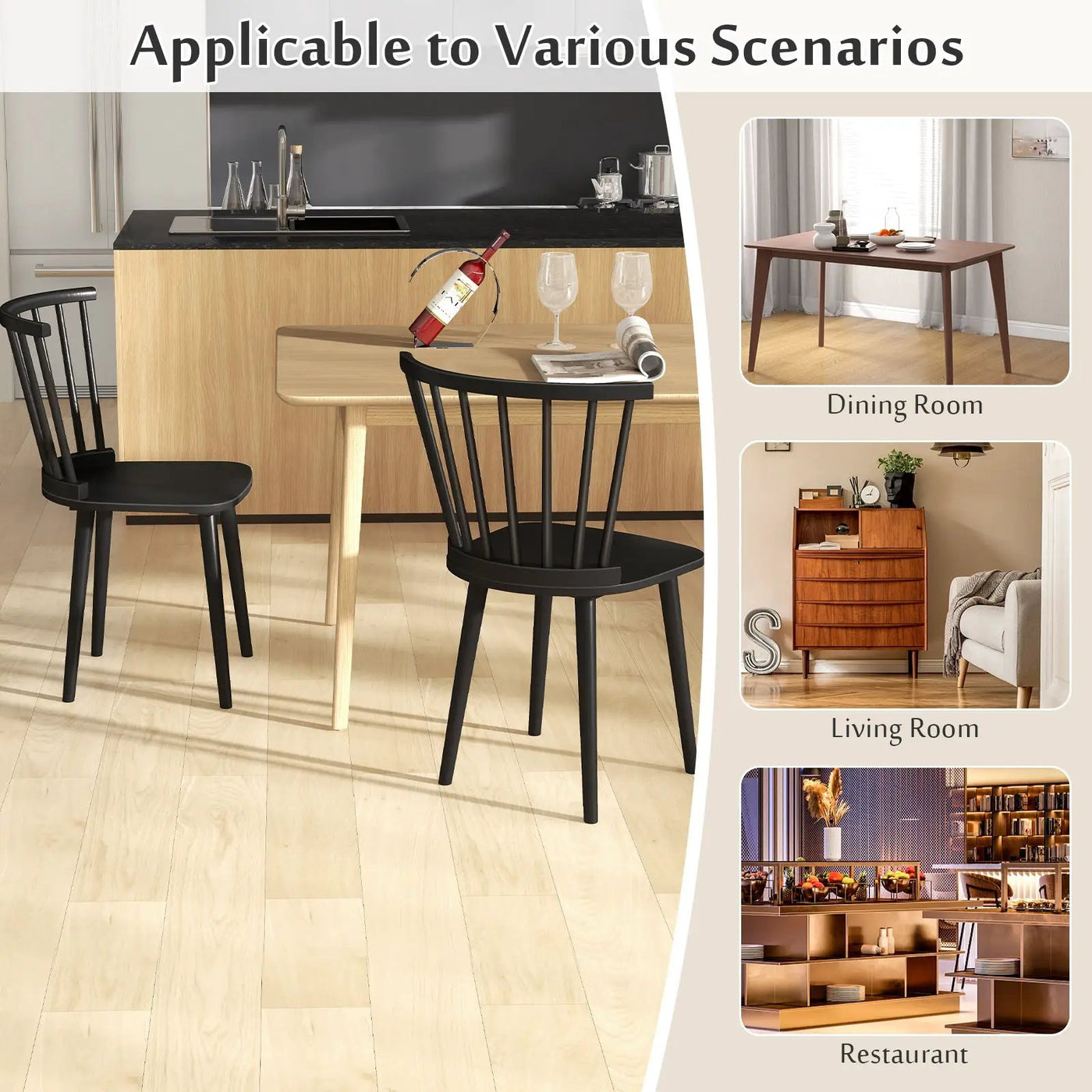 Windsor Dining Chairs Set of 2 Rubber Wood Kitchen Chairs with Spindle Back by DirectDeals