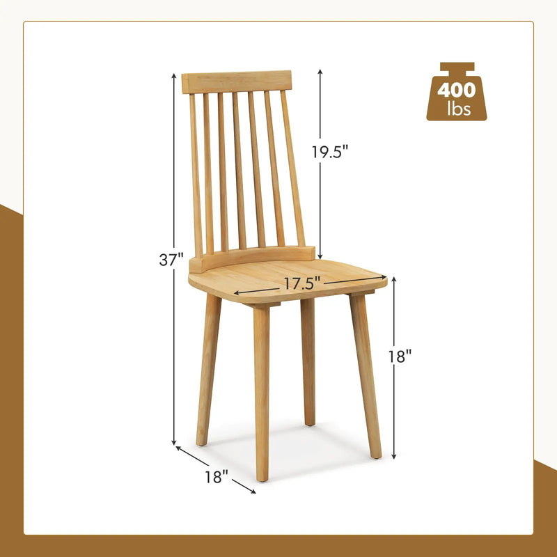 Windsor Dining Chairs Set of 2 with High Spindle Back and Natural Rubber Wood Legs for Dining Room Living Room-Natural by DirectDeals