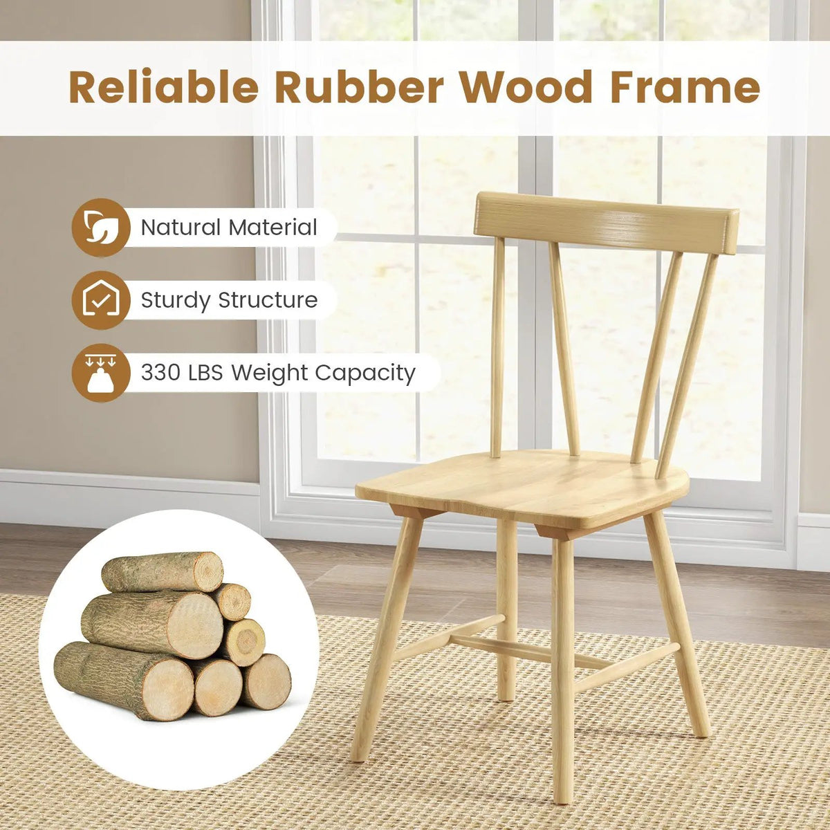 Windsor Style Armless Chairs with Solid Rubber Wood Frame by DirectDeals