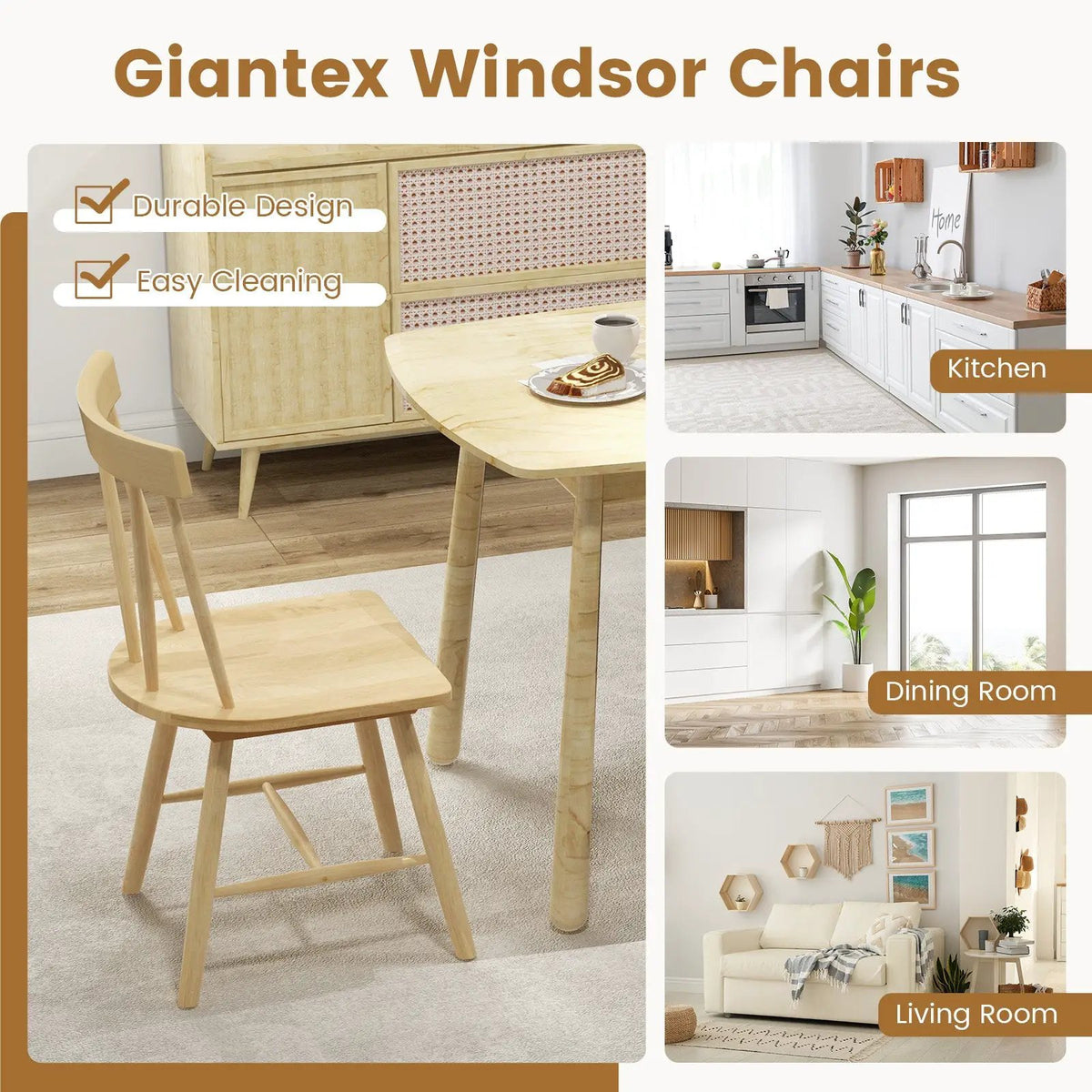 Windsor Style Armless Chairs with Solid Rubber Wood Frame by DirectDeals