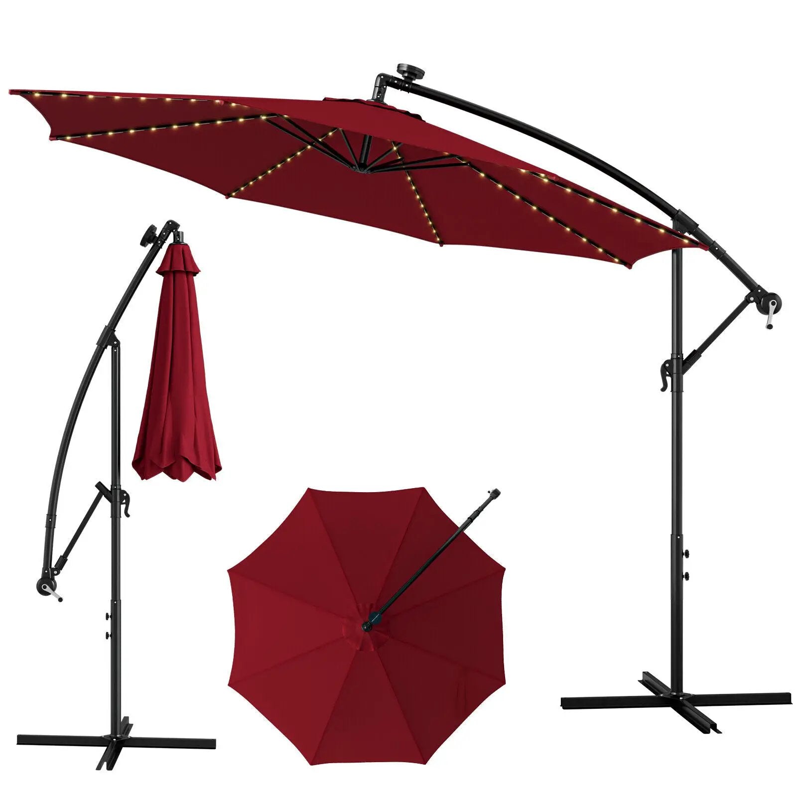 10 Feet Patio Offset Umbrella with 112 Solar-Powered LED Lights by DirectDeals