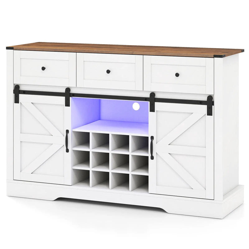 52 Inches Wine Bar Cabinet with LED Lights and Sliding Barn Doors by DirectDeals