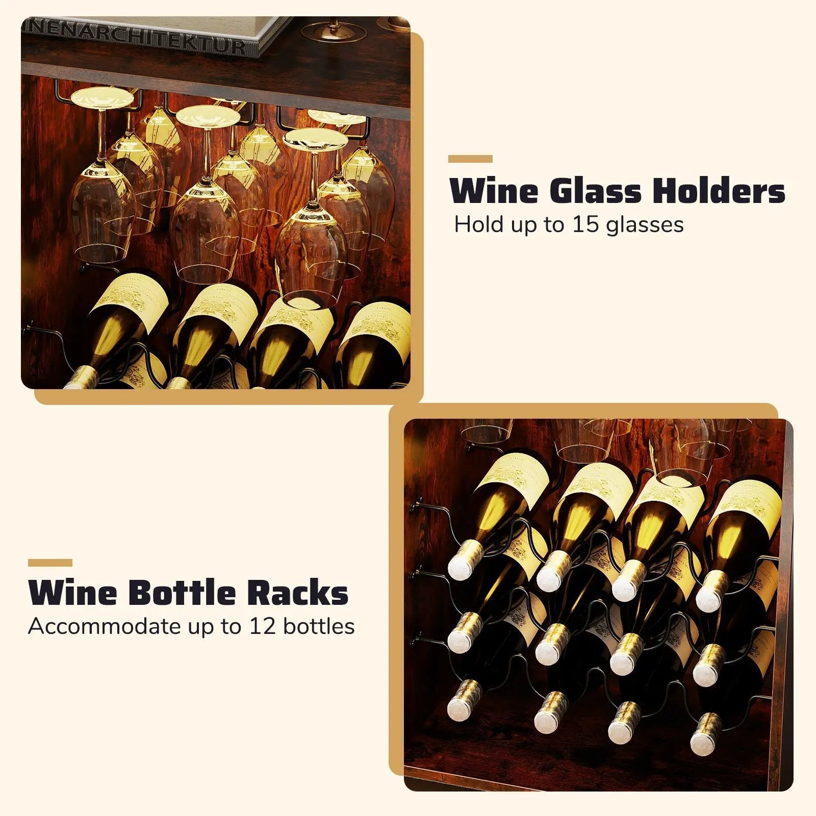 Wine Bar Cabinet with LED Light and Adjustable Shelves-Rustic Brown by DirectDeals
