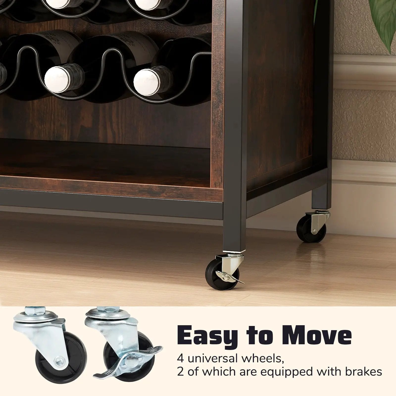 Wine Bar Cabinet with LED Light and Adjustable Shelves-Rustic Brown by DirectDeals