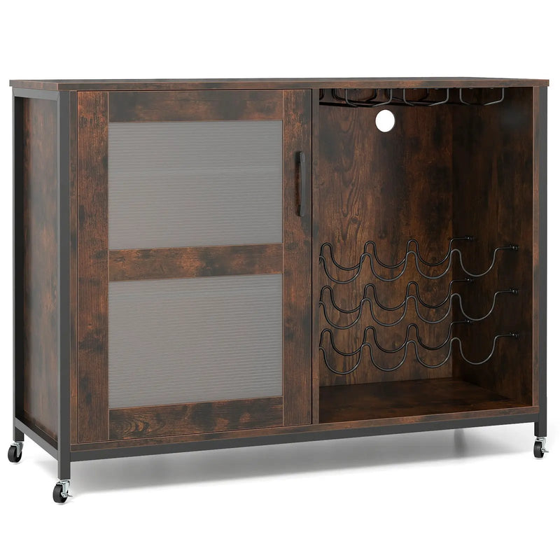 Wine Bar Cabinet with LED Light and Adjustable Shelves-Rustic Brown by DirectDeals