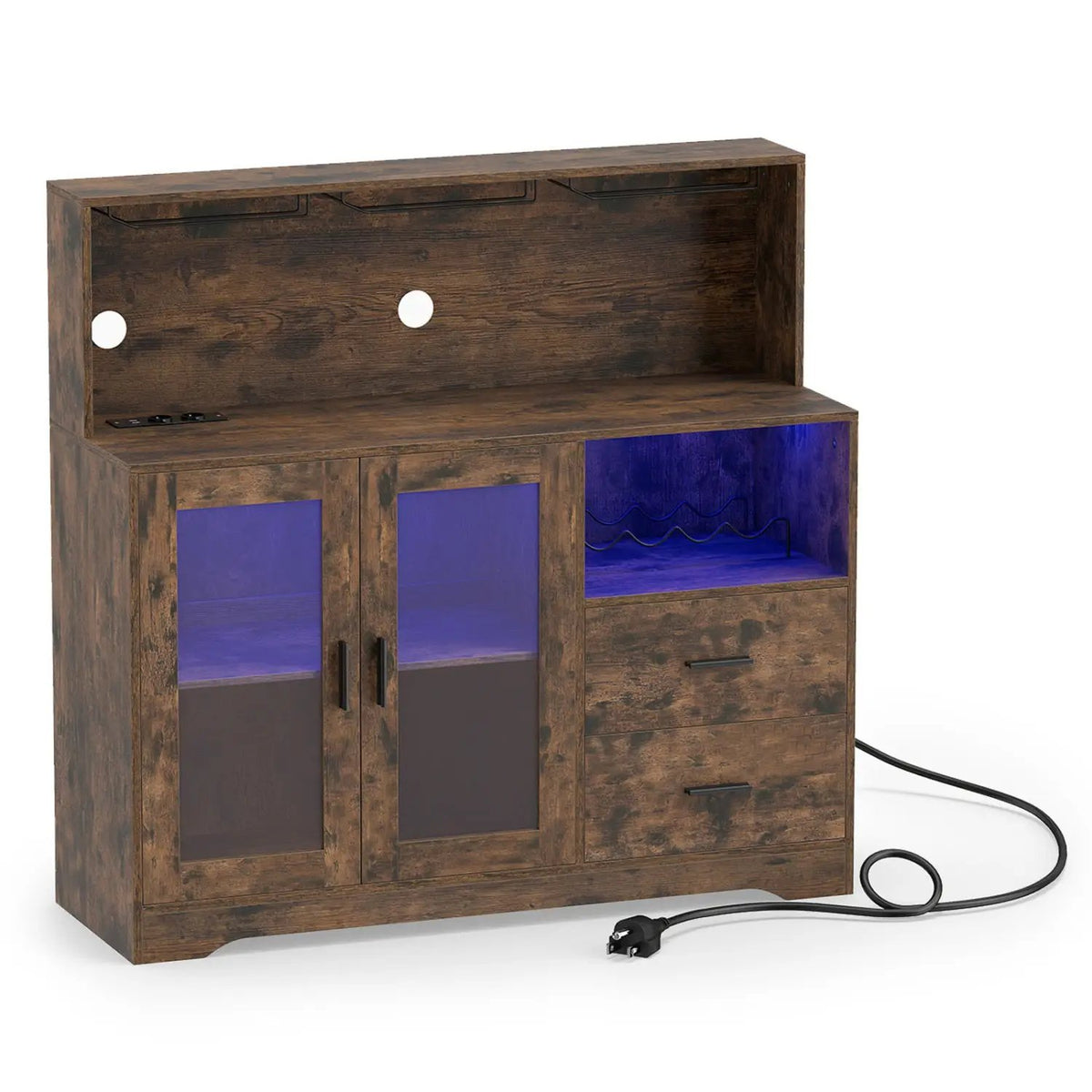 Wine Bar Cabinet with LED Lights and Charging Station by DirectDeals