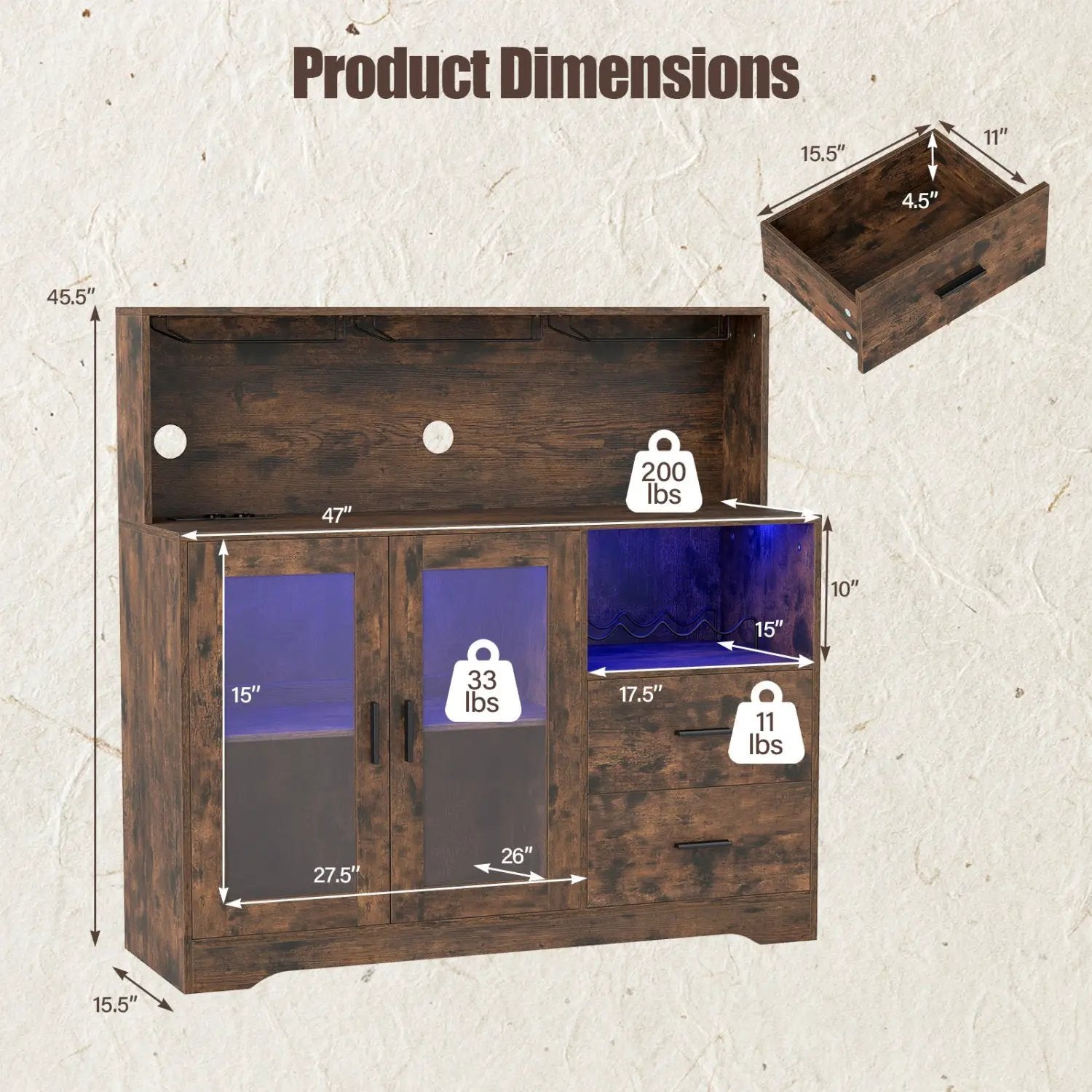 Wine Bar Cabinet with LED Lights and Charging Station by DirectDeals