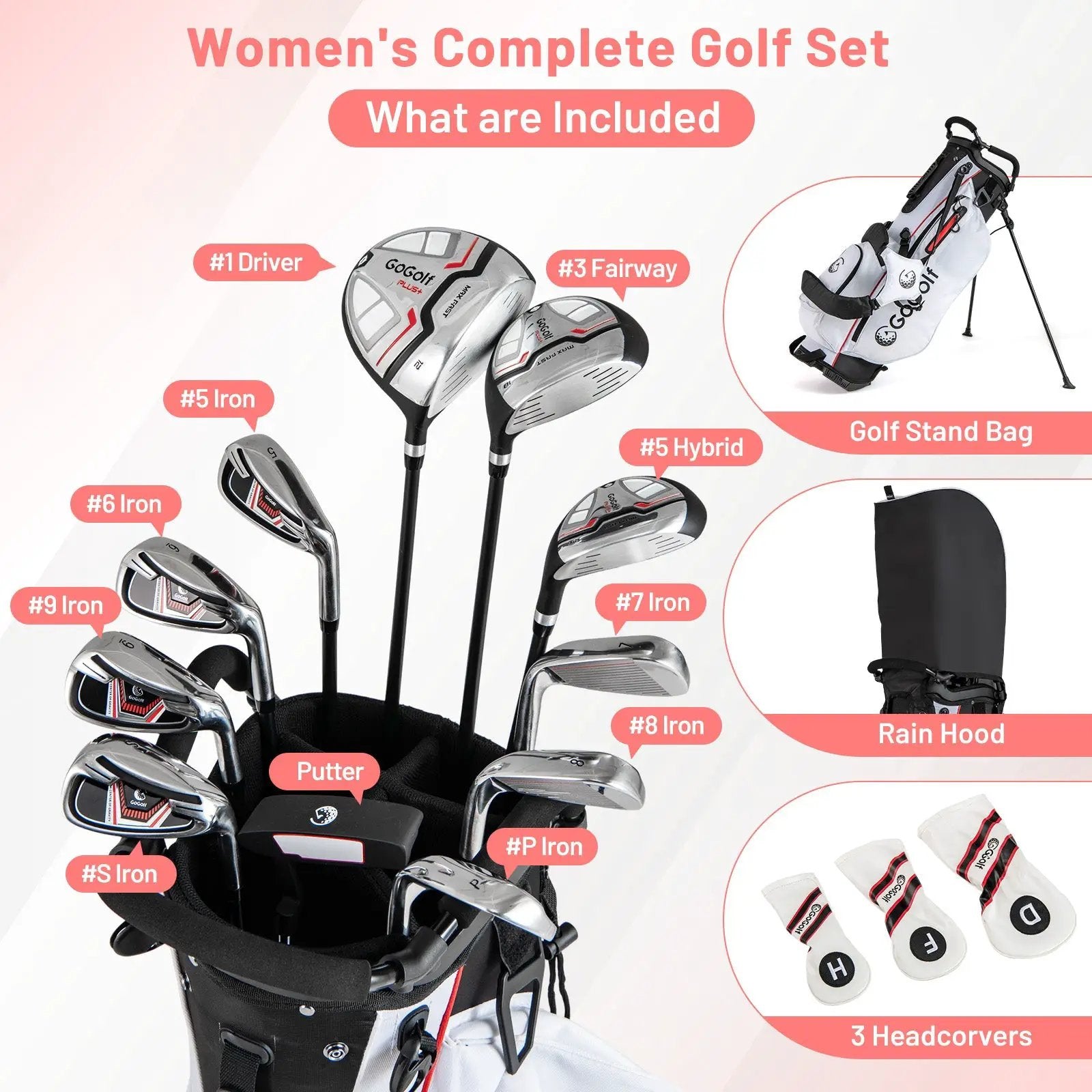 Women's Complete Golf Clubs and Bag Set with Headcovers and Putter-Red by DirectDeals