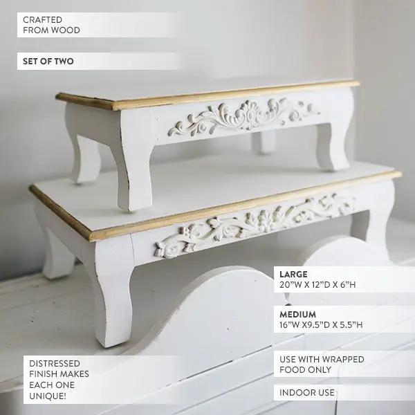 Antique Inspired Ornate White Wood Risers, Set of Two by Decor Steals