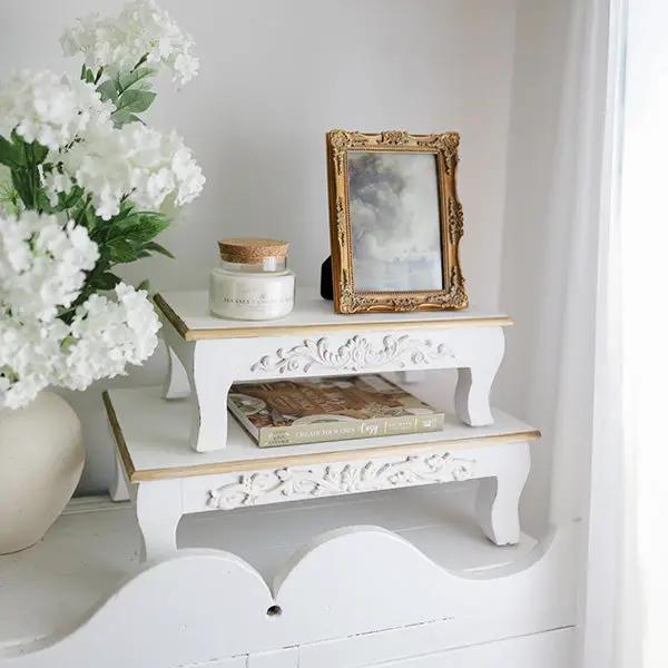 Antique Inspired Ornate White Wood Risers, Set of Two by Decor Steals