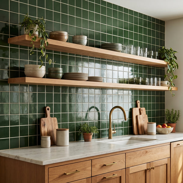 Wood Green Glossy Ceramic Tiles 4 1/16x4 1/16