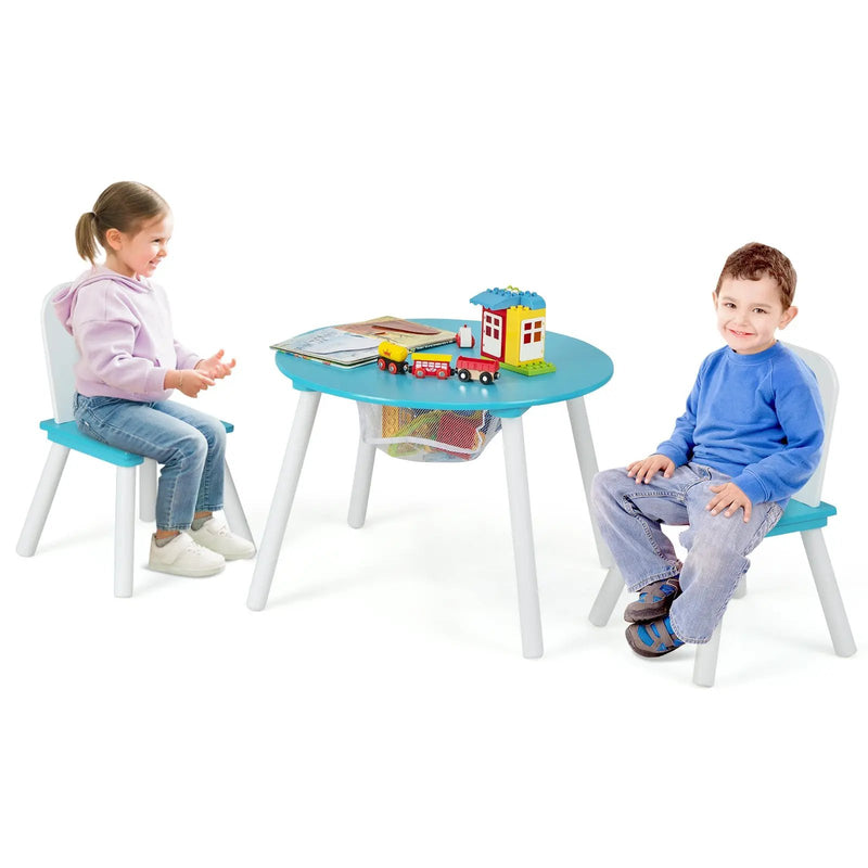 Kids Table and Chair Set with Mesh Storage - 3 Piece by DirectDeals