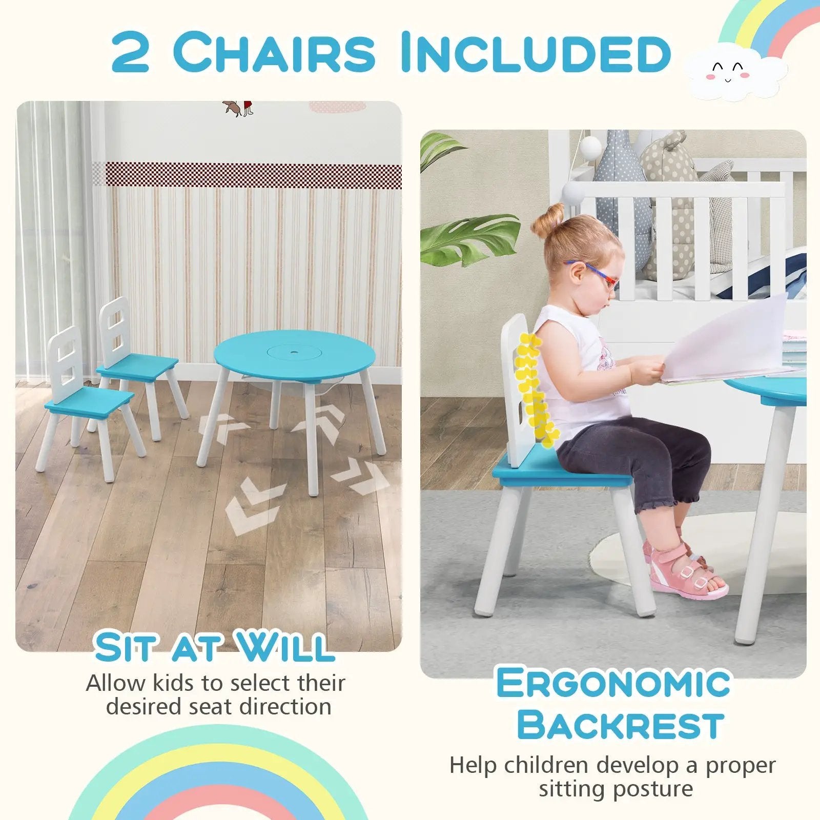 Kids Table and Chair Set with Mesh Storage - 3 Piece by DirectDeals