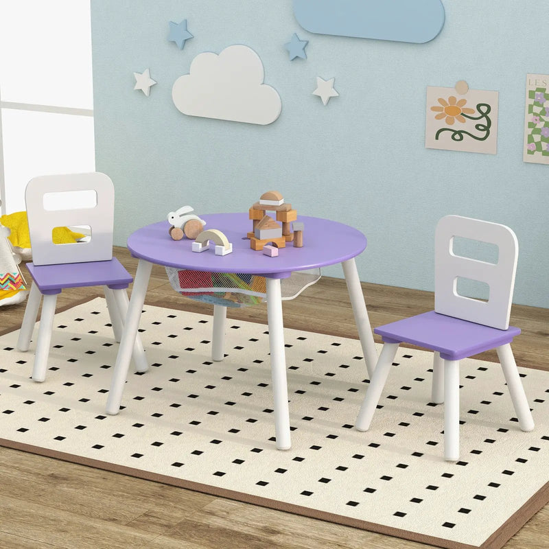 Wood Activity Kids Table and Chair Set with Center Mesh Storage-Purple by DirectDeals