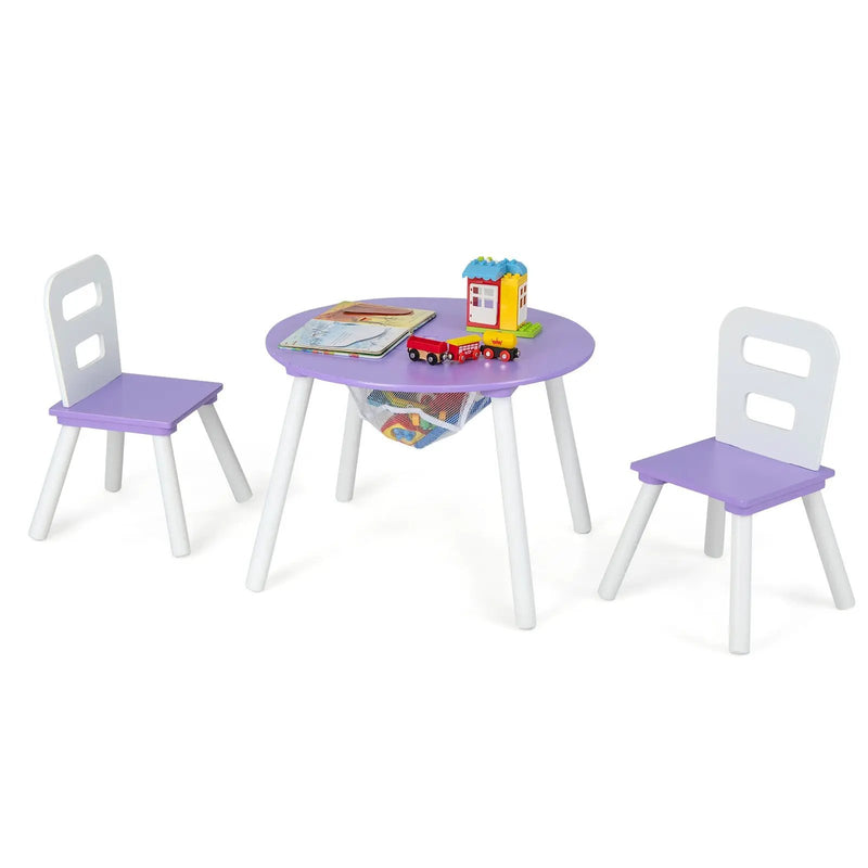 Wood Activity Kids Table and Chair Set with Center Mesh Storage-Purple by DirectDeals